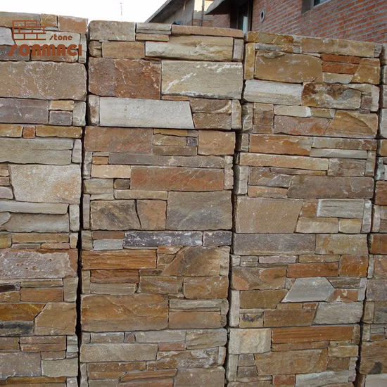 Decorative Yellow Slate Stacked Stone Pillar