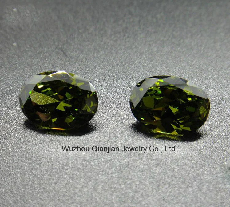 Oval Shape Olive Loose Cubic Zircon Gemstone Large Lab Synthetic Stone