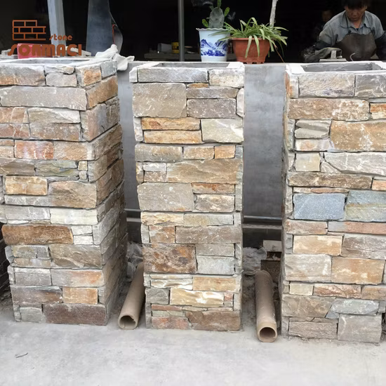 Decorative Yellow Slate Stacked Stone Pillar