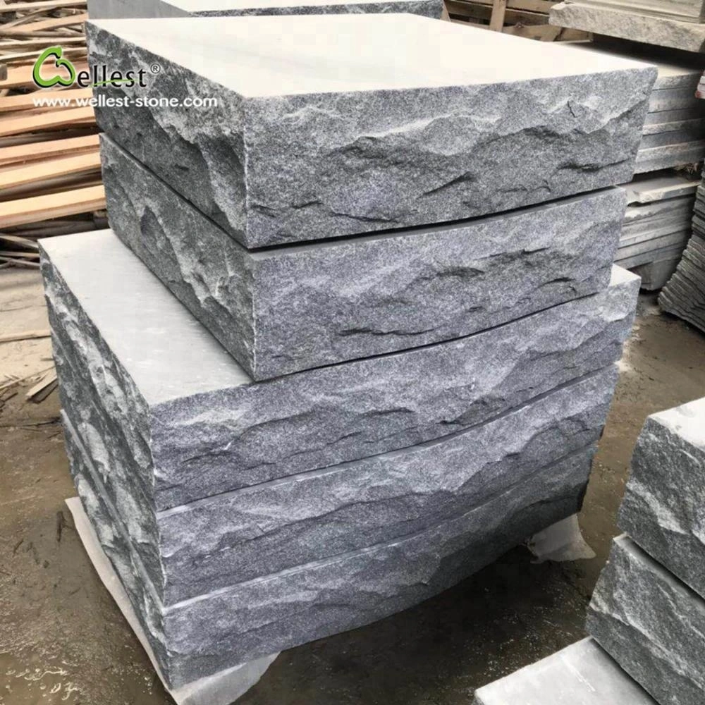G654 Dark Grey Granite Split Face Rock Block Step for Garden Stone