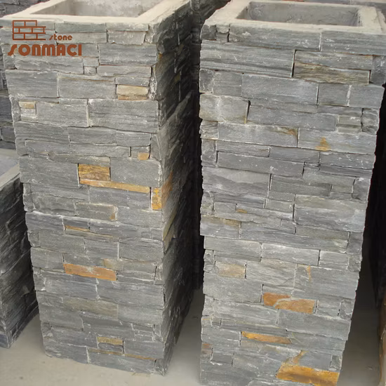 Decorative Yellow Slate Stacked Stone Pillar