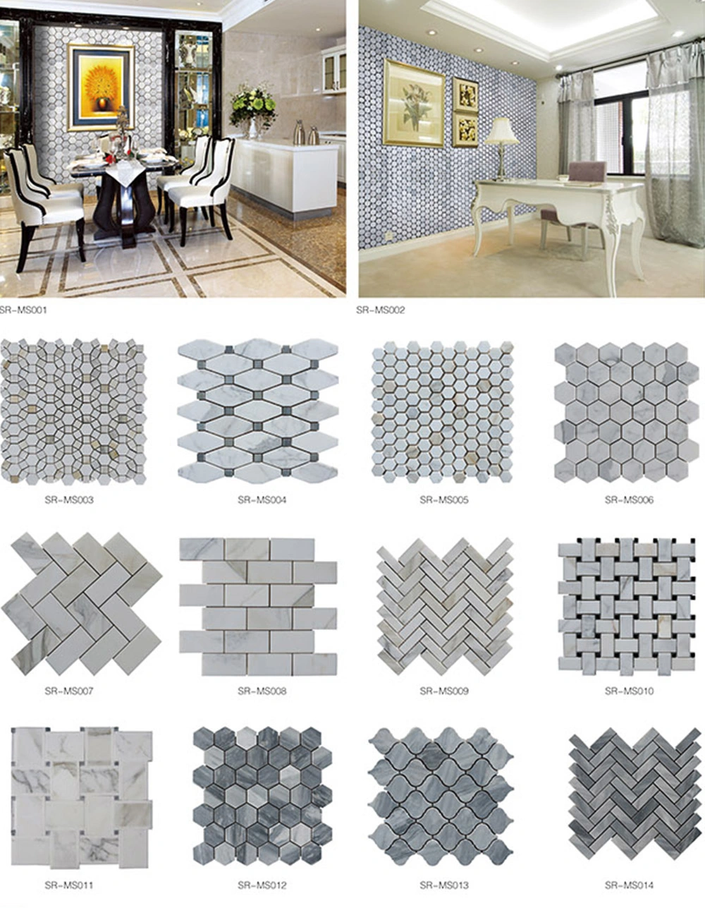 Stone Mosaic Tile Natural Stone Marble Hexagon Design Back Splash Wall Mosaic Tile