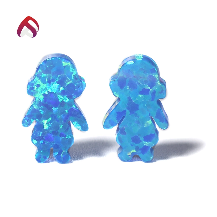 Wholesale High Quality Blue &amp; White Color Boy Shape Loose Stone with Holes Opal for Jewelry Accessories Lab Opal