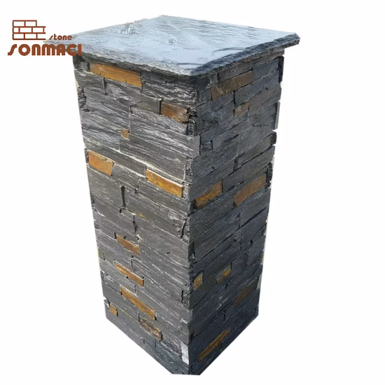 Decorative Yellow Slate Stacked Stone Pillar
