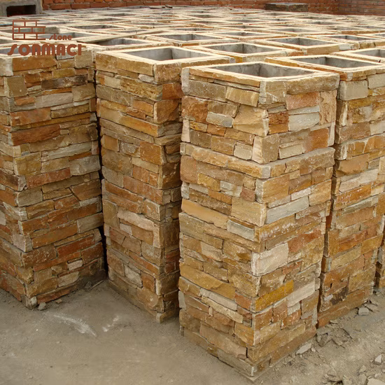Decorative Yellow Slate Stacked Stone Pillar
