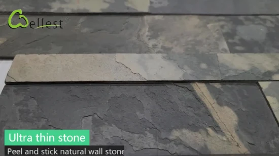 DIY Ledge Stone Culture Stone Medley Peel and Stick Black Slate Stone Overlay Kitchen Backsplash